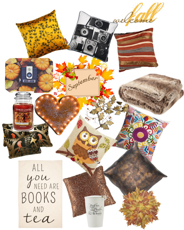Autumn decoration stuff for home. Ideas for decorating the home for a cozy feeling. Collage of things I like for autumn.